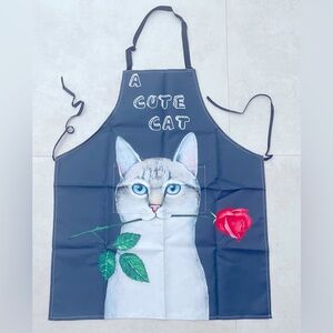Cool Cat Apron - NEW White Cat Biting A Rose.